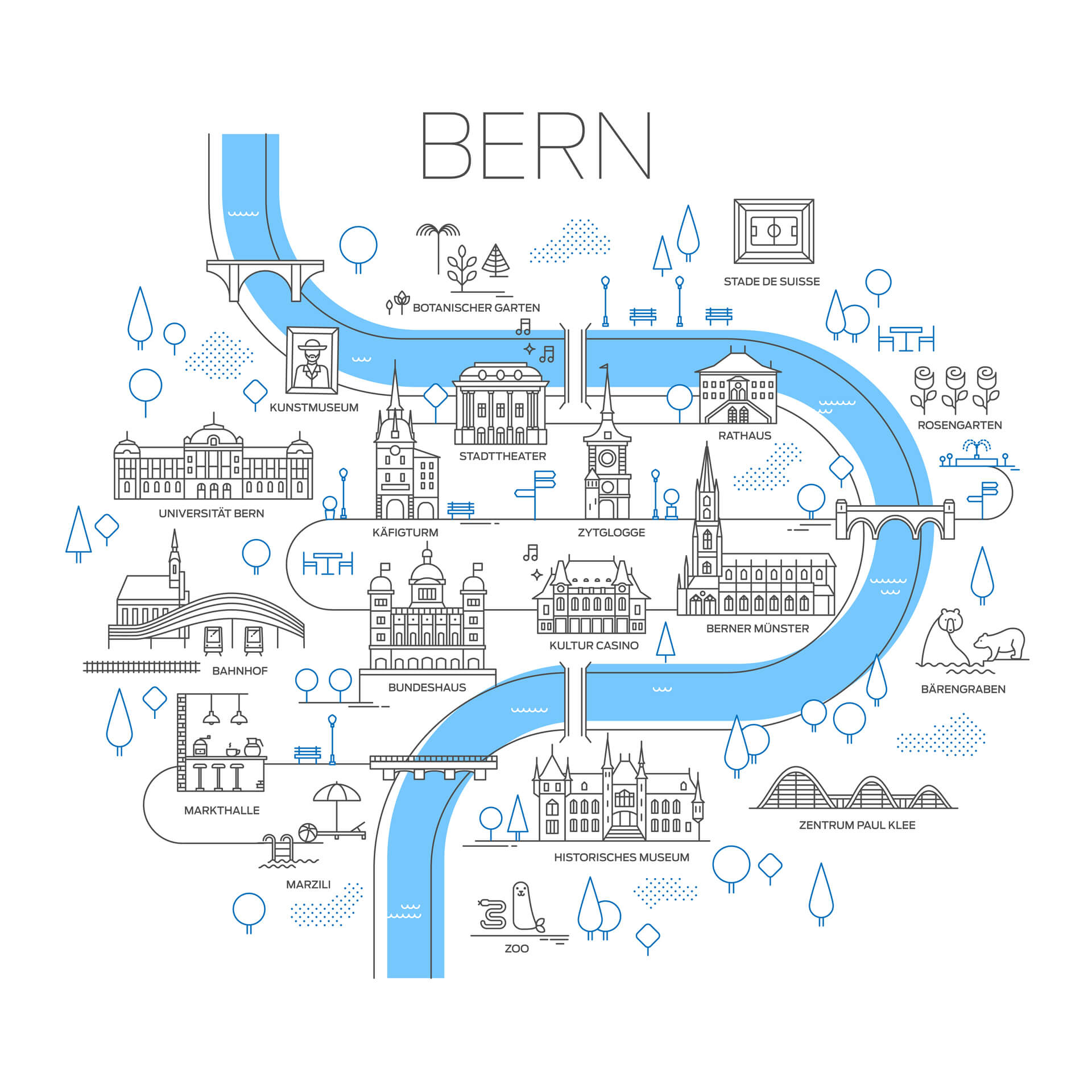 Vektor illustrierte Karte von Bern Schweiz